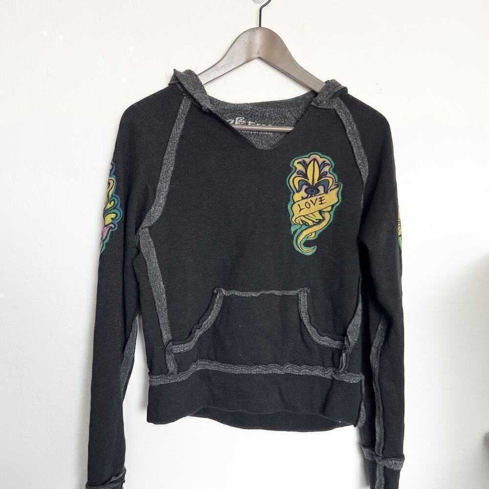 Vintage 2 BE FREE Love Graffiti Pullover Hoodie Small Gray Y2K 2000s Cozy